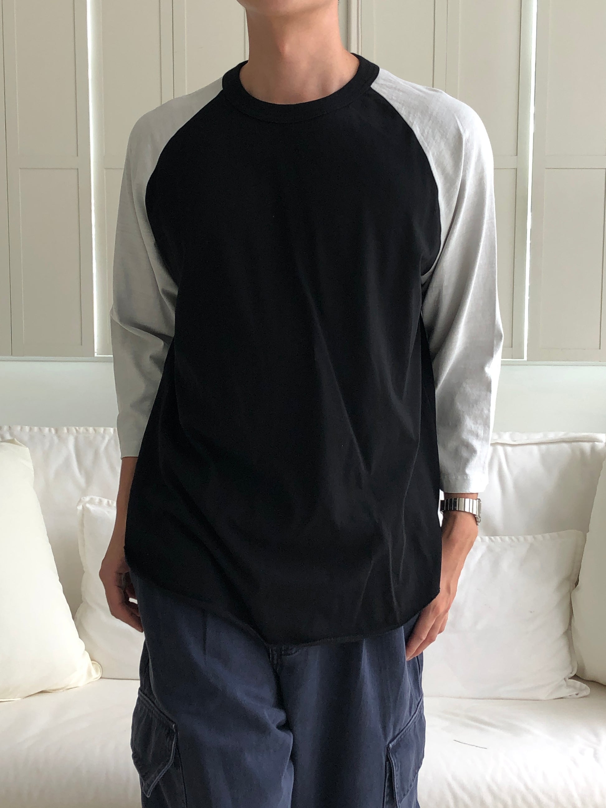 Raglan Long Sleeve Baseball Tee - BLACK/GRAY