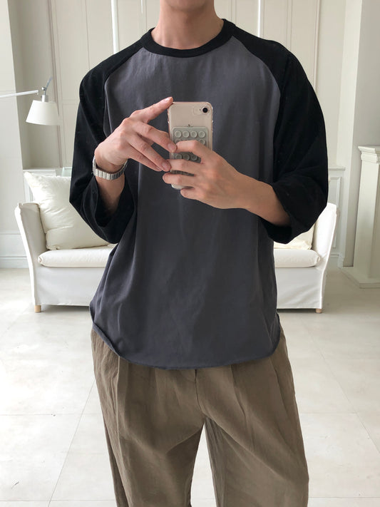Raglan Colorblock Long Sleeve Black Charcoal front