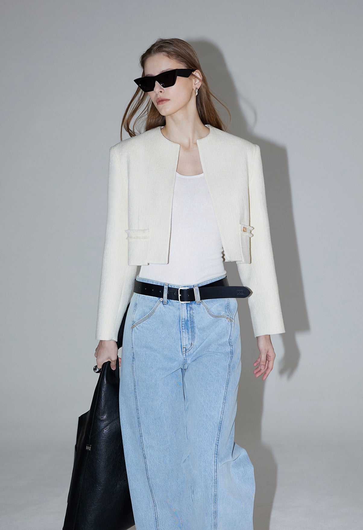 【rene　レネ】　 ジップアップ　ジャケット　半袖　ツイード　カーディガン M René