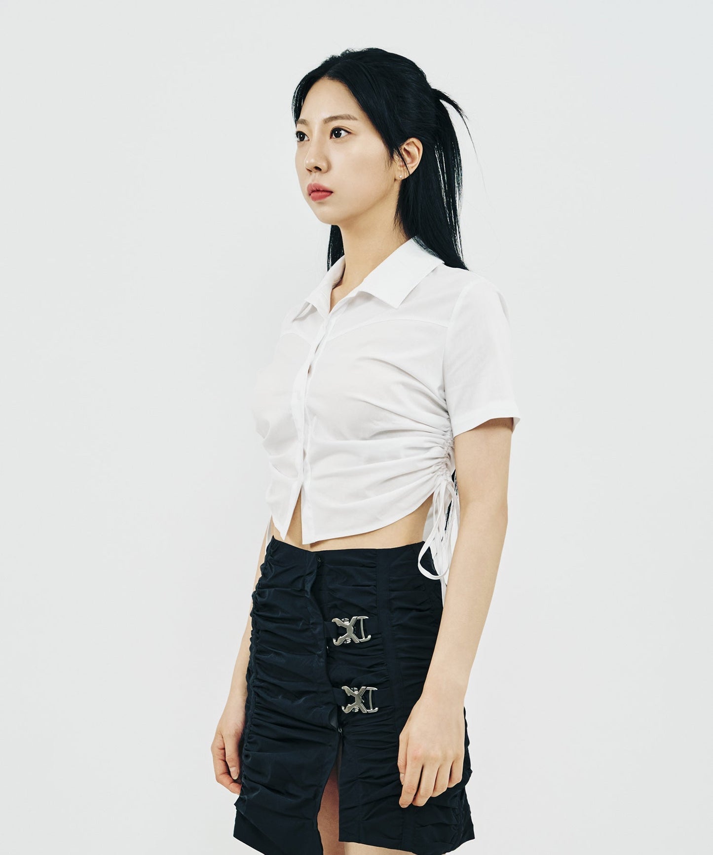SHIRRING HALF SLEEVE SHIRT_WHITE