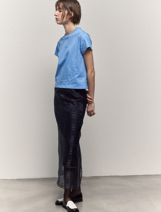 CHECK SHEER SKIRT -NAVY