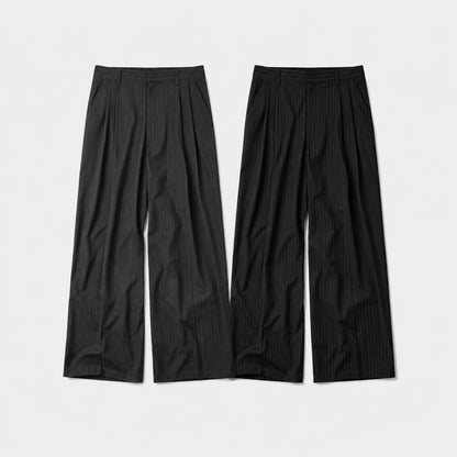 Pinstripe Wide Slacks チャコールストライプ／ブラックストライプ 2色