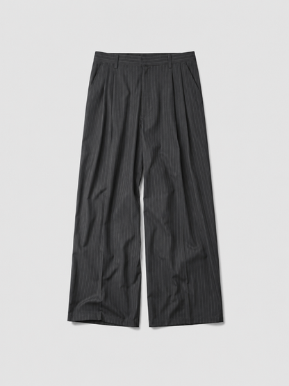 Pinstripe Wide Slacks CHARCOAL STRIPE フロント