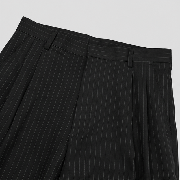 Pinstripe Wide Slacks ウエスト・フロントタック ディテール