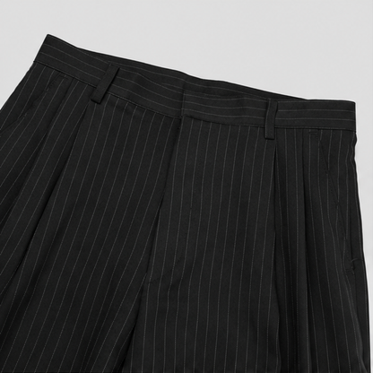Pinstripe Wide Slacks ウエスト・フロントタック ディテール