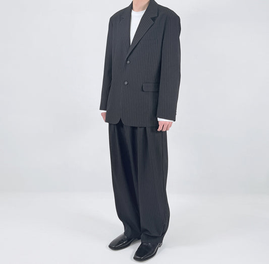 MAGNOLIA pinstripe suit setup - CHARCOAL, worn styling