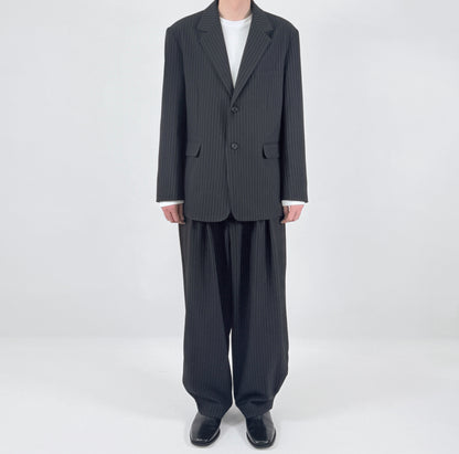 MAGNOLIA pinstripe suit setup - CHARCOAL, worn styling