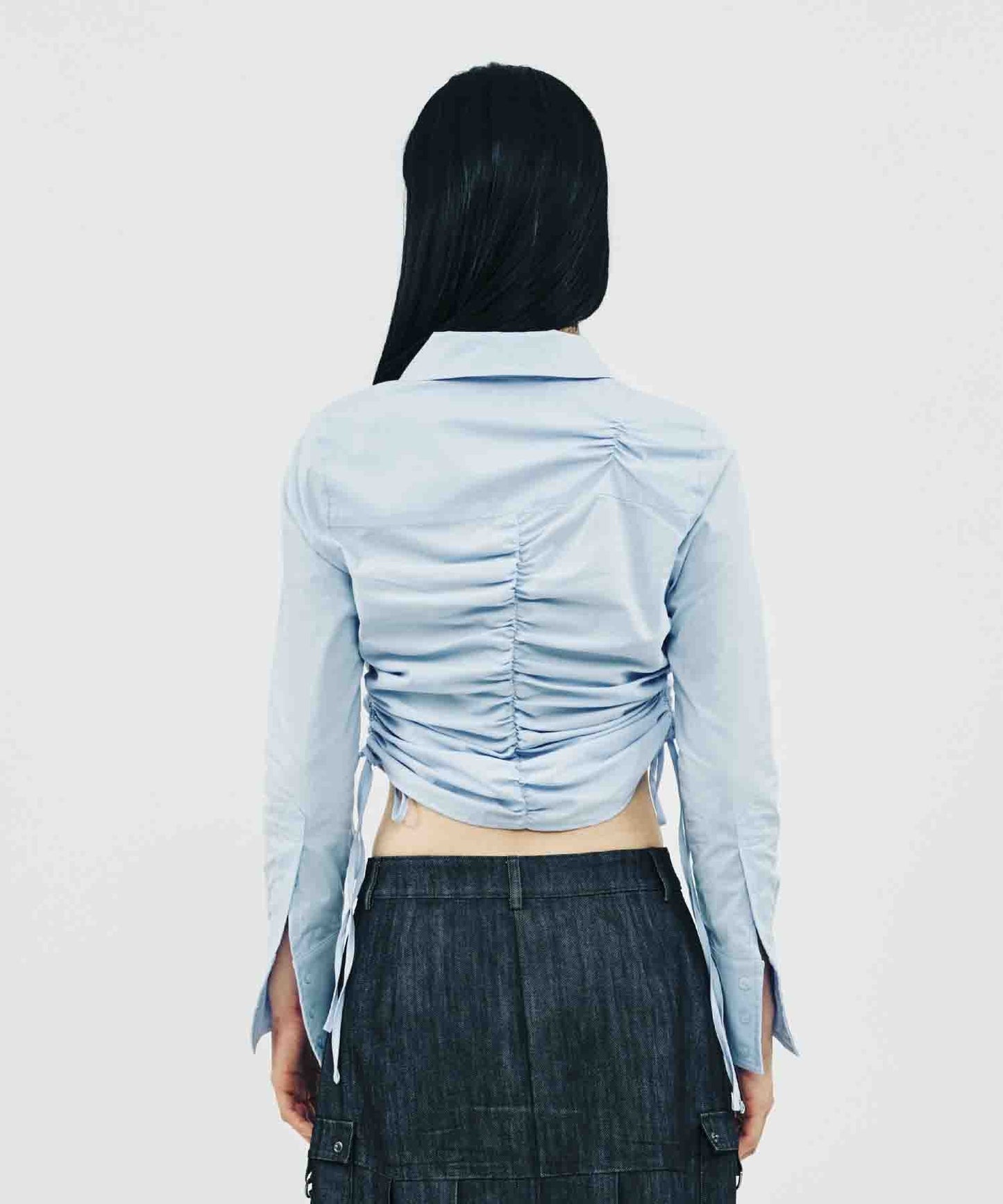 SHIRRING LONG SLEEVE SHIRT_BLACK