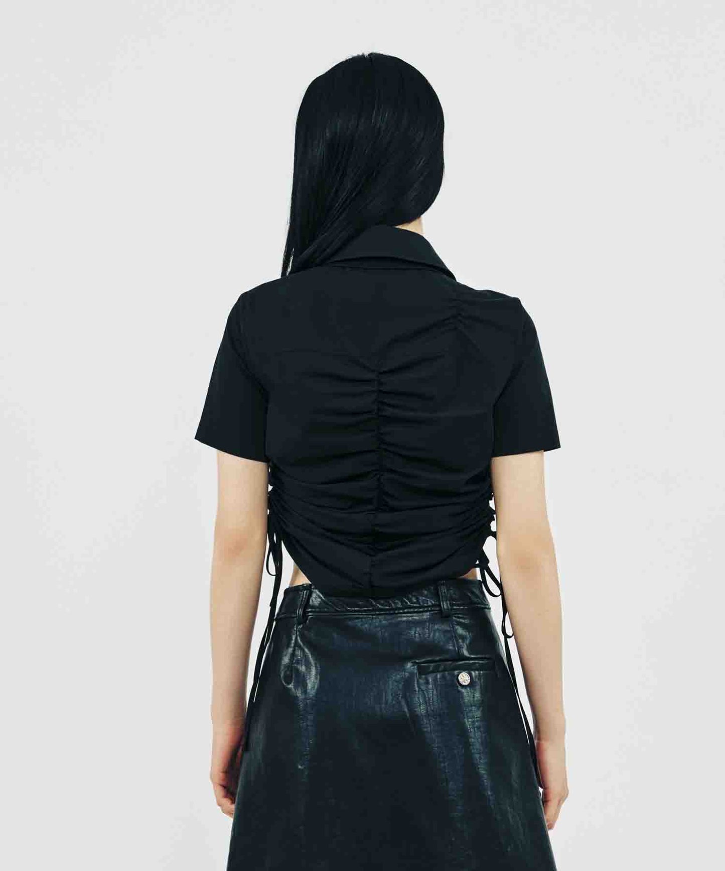 SHIRRING HALF SLEEVE SHIRT_BLACK