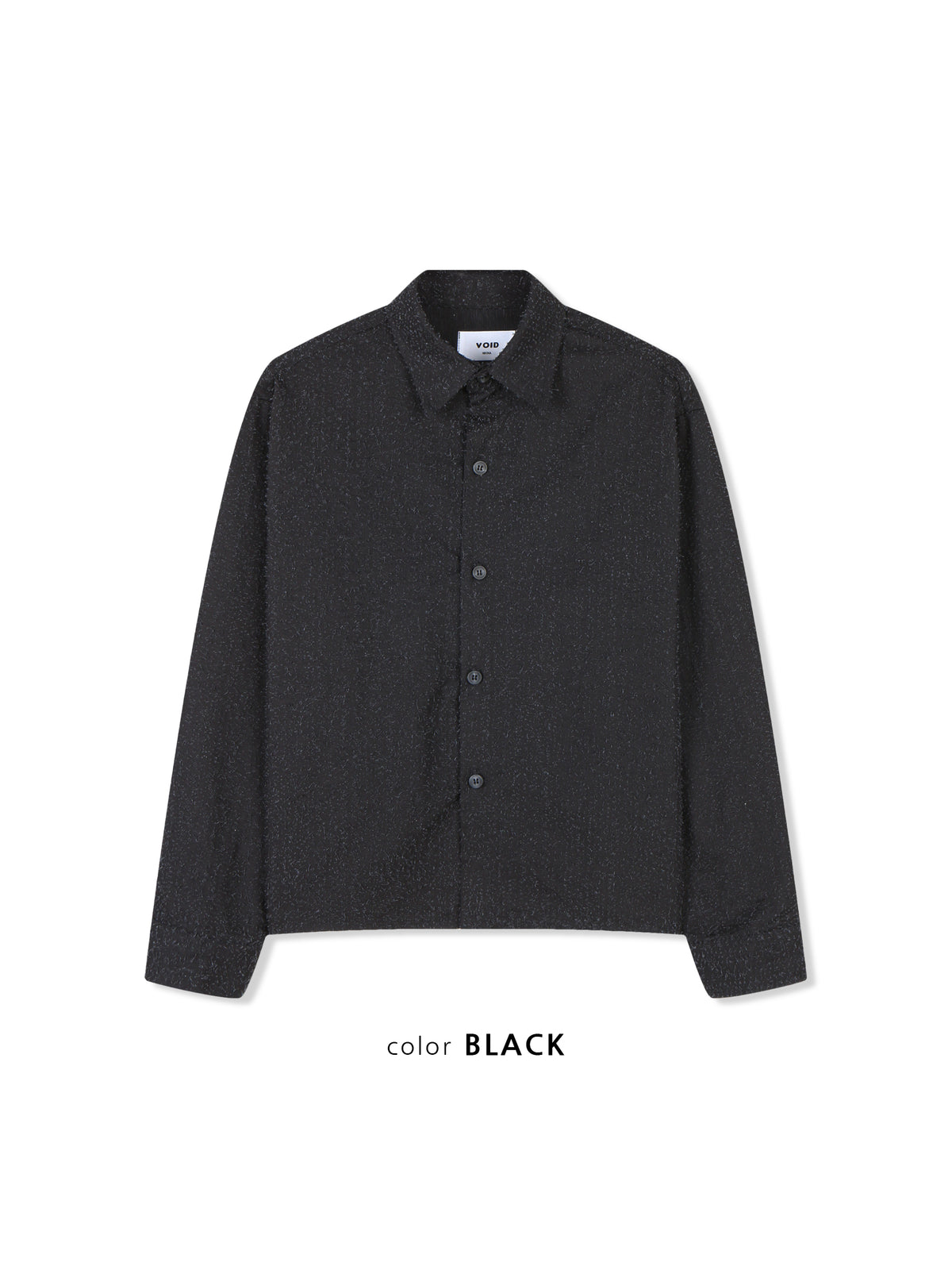 VOID Crinkle Textured Cropped Shirt BLACK