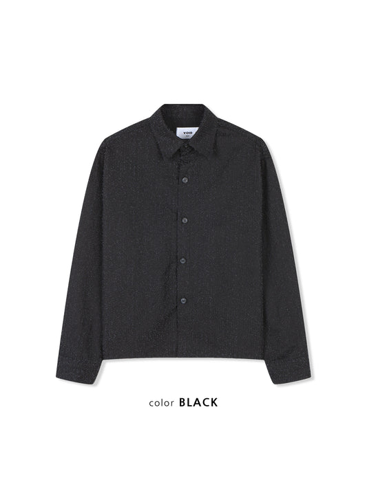 VOID Crinkle Textured Cropped Shirt BLACK