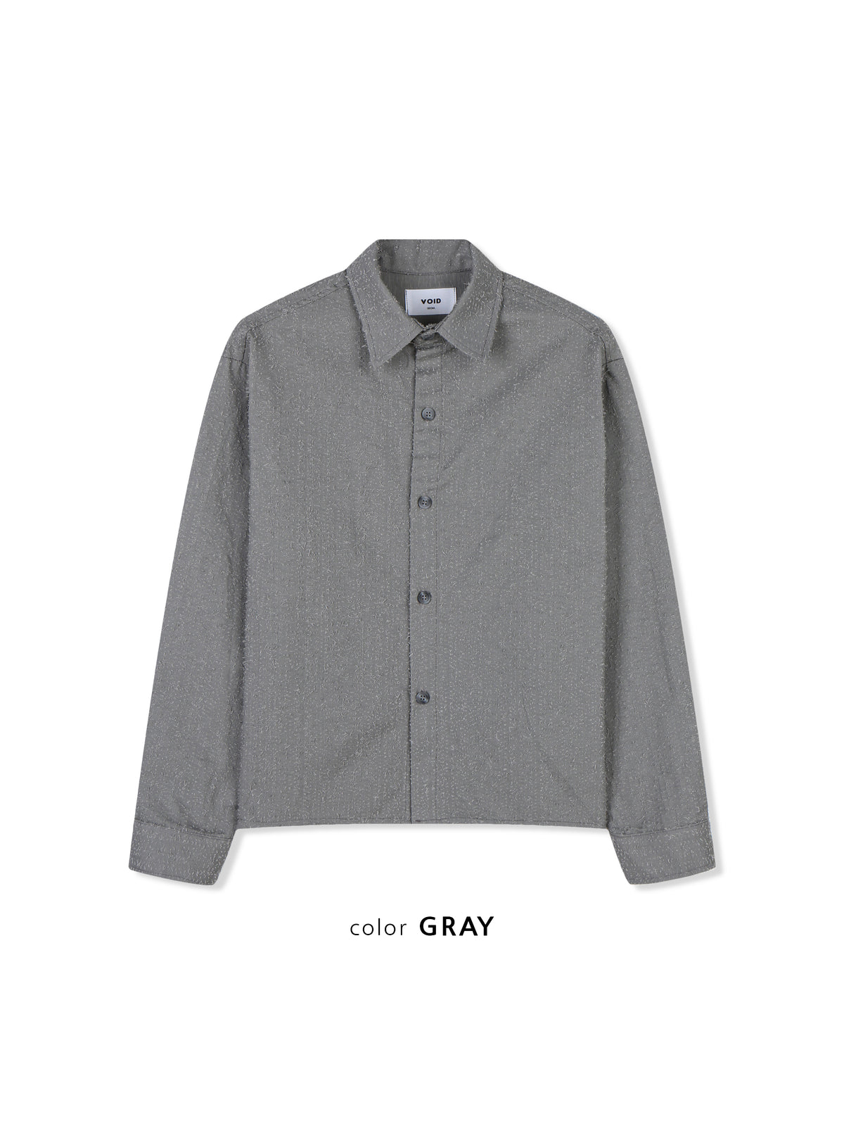 VOID Crinkle Textured Cropped Shirt GRAY