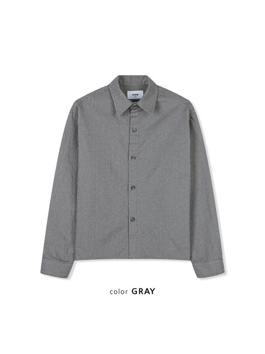 VOID Crinkle Textured Cropped Shirt GRAY