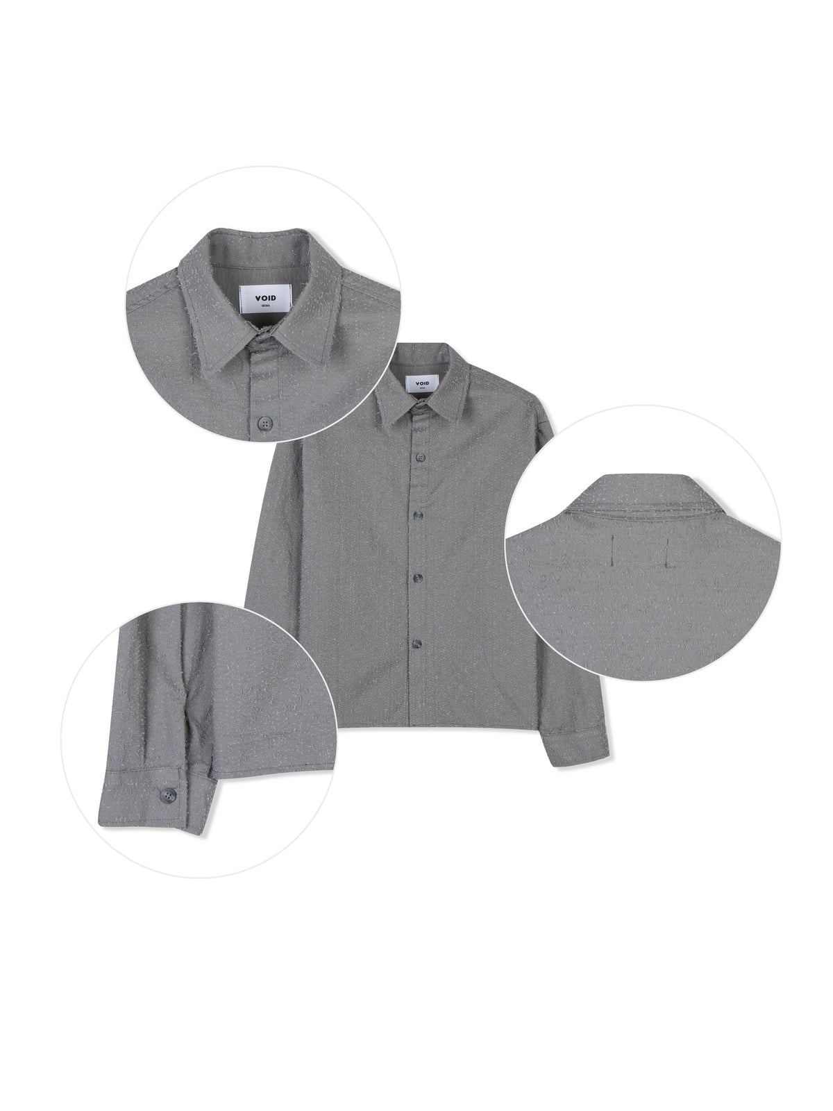 VOID Crinkle Textured Cropped Shirt GRAY detail