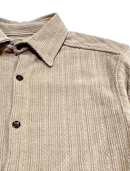 VOID Ribbed Knit Collar Shirt BEIGE collar closeup