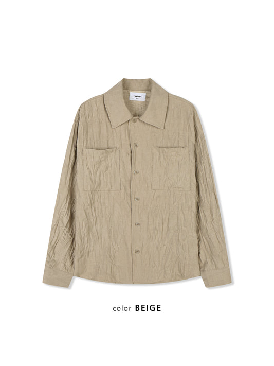 VOID Crinkle Textured Shirt Jacket BEIGE