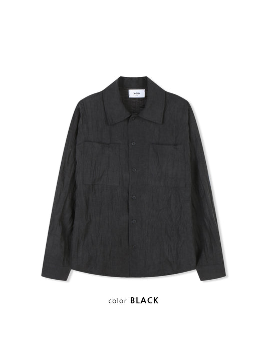 VOID Crinkle Textured Shirt Jacket BLACK