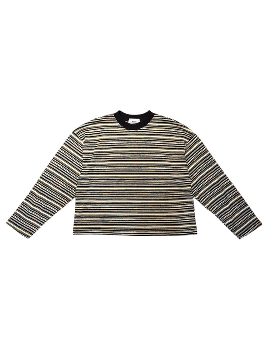 VOID Multi Stripe Cropped Long Sleeve Tee BLACK MULTI collar detail