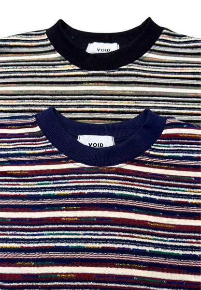 VOID Multi Stripe Cropped Long Sleeve Tee BLACK MULTI collar closeup