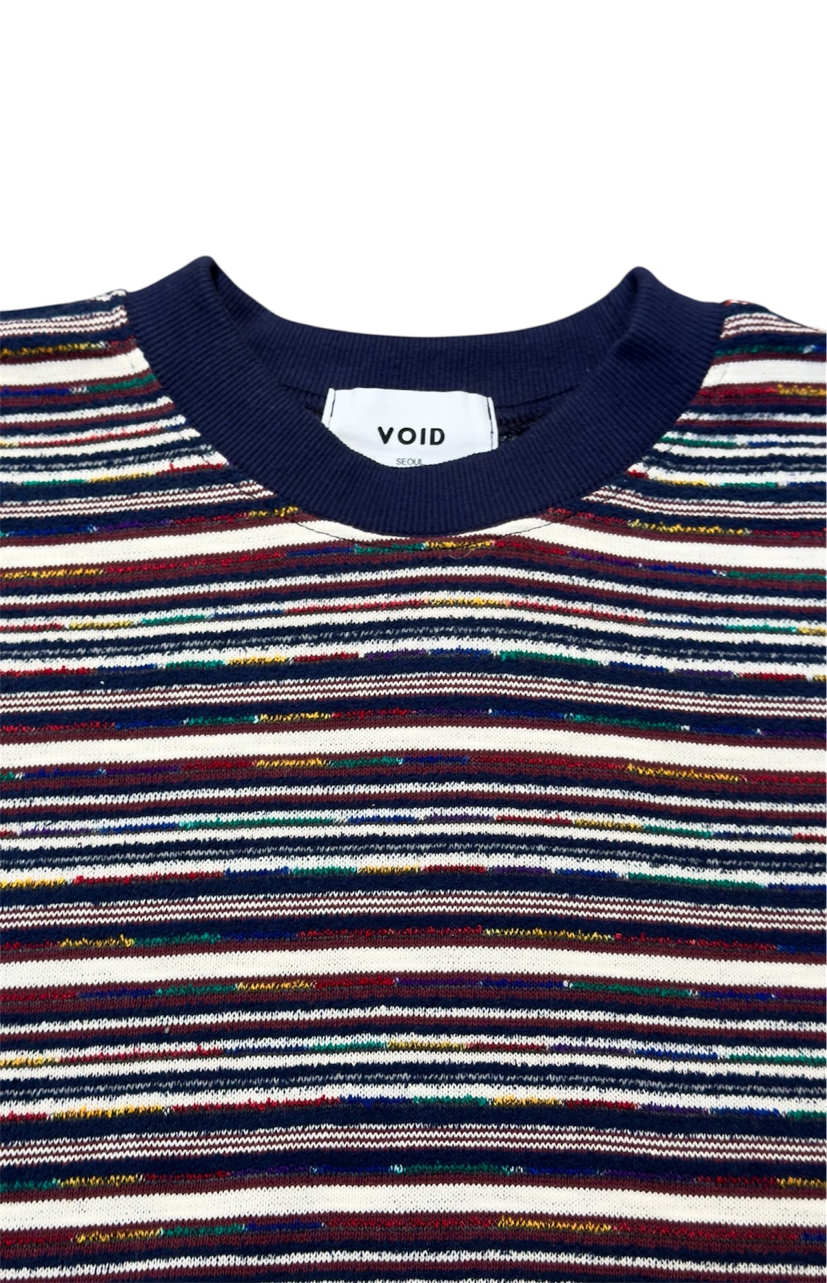 VOID Multi Stripe Cropped Long Sleeve Tee NAVY MULTI collar