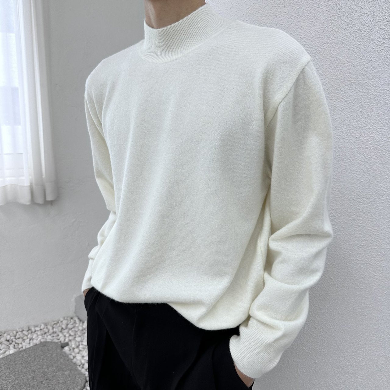 Wool Yono Half Polo WHITE MELANGE 2