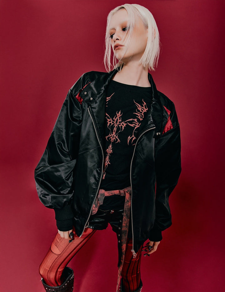Oversize Balloon Fit Biker Jacket -black