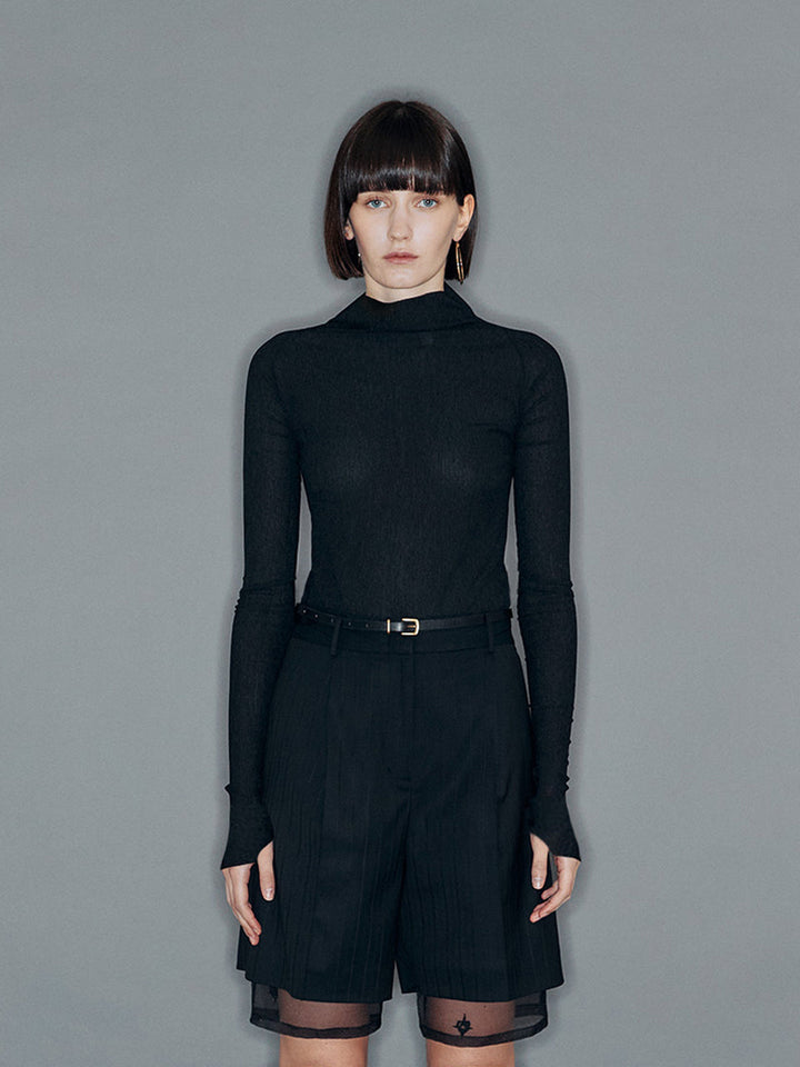 【ARIK. アリク】NUNKI lettuce edge high neck top Black