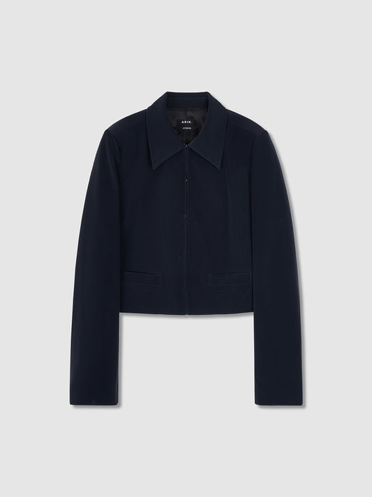 arik フェイクレザージャケット ダークネイビー レディース 韓国ファッション コーデ