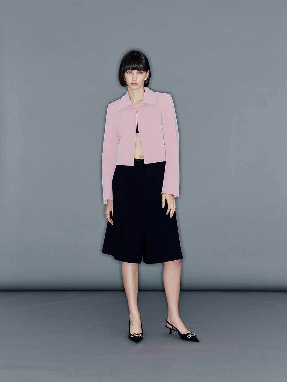 韓国ファッション 大人 フェイクレザージャケット ピンク