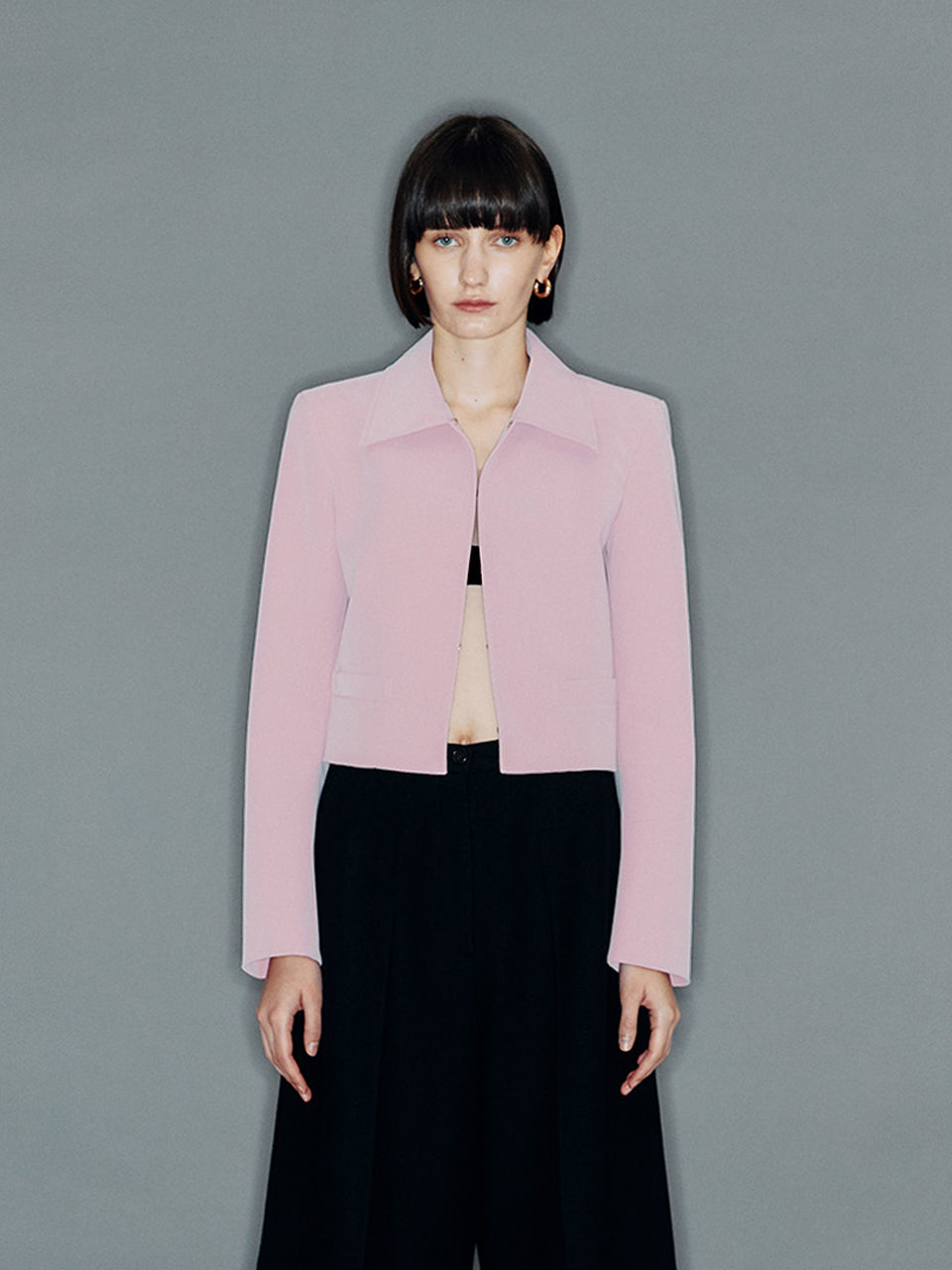 韓国ブランド ARIK｜フェイクレザークロップジャケット（オーキッド