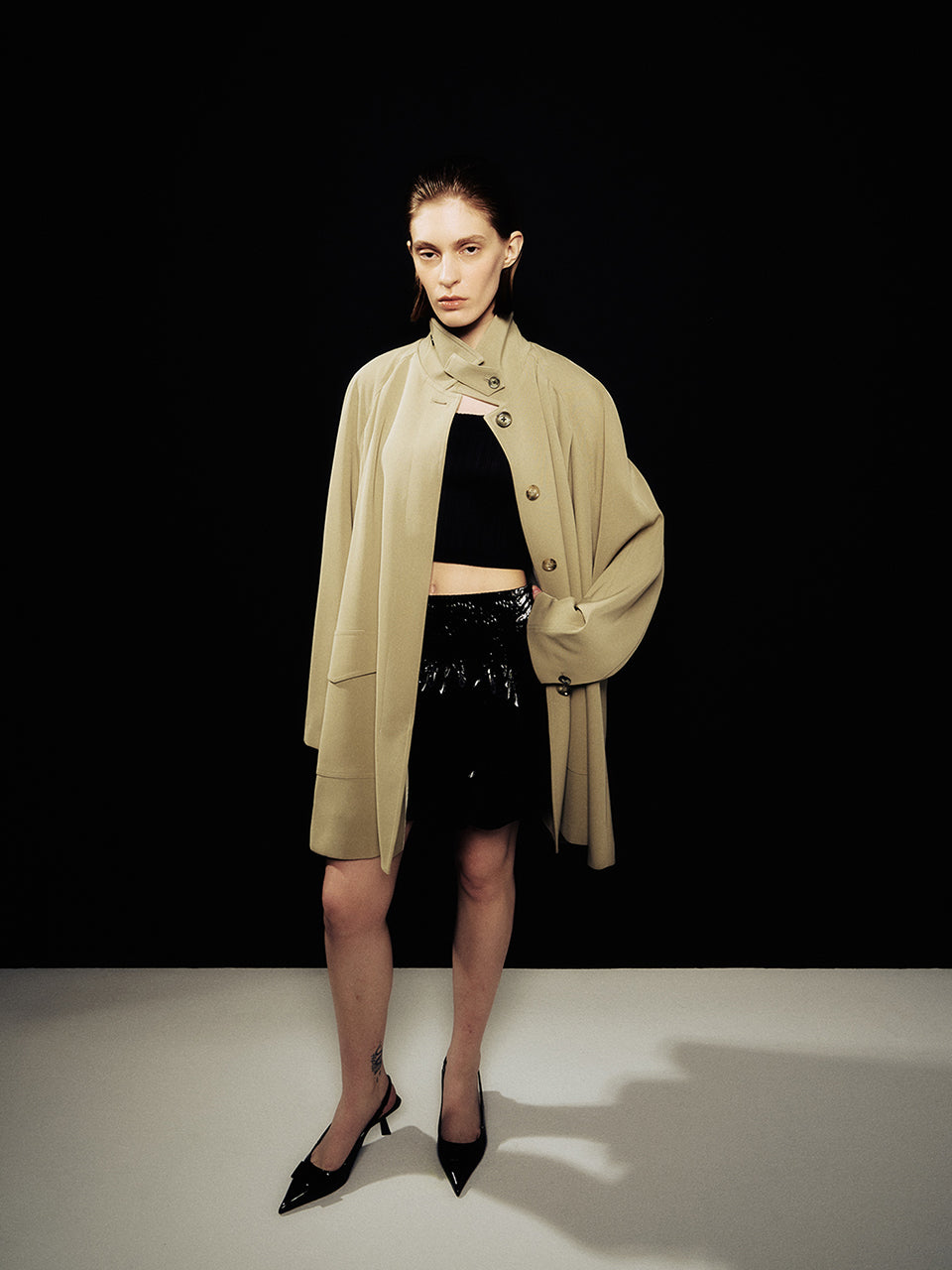 韓国モード ファッション ミニマム トレンチコート