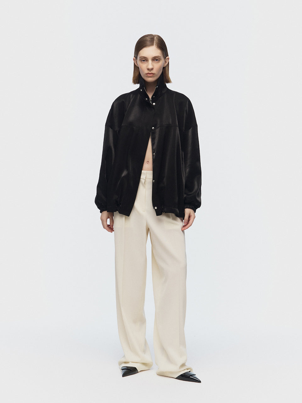 韓国ファッション 大人 アイボリー パンツ