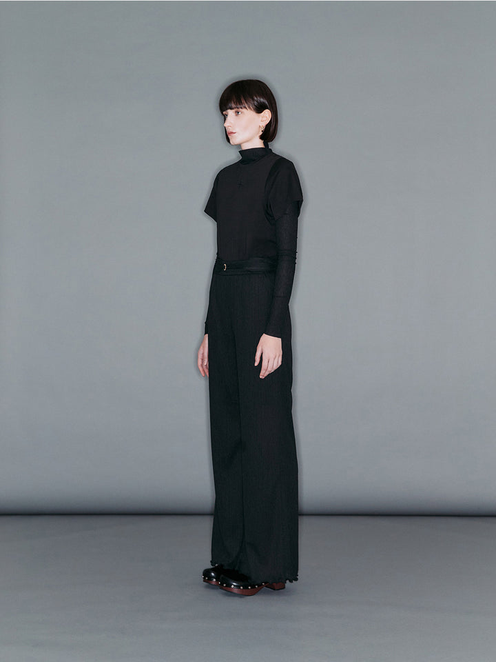 【ARIK. アリク】FANG Lettuce edge belted banding pants Black