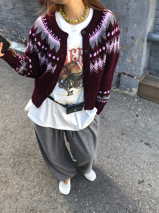 秋冬レディースコーデ ノルディックカーディガン