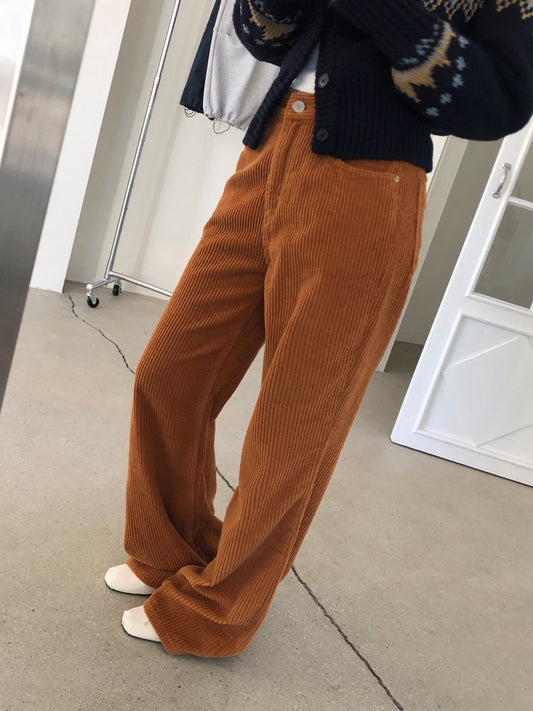 キャメル ワイドコーデュロイパンツ