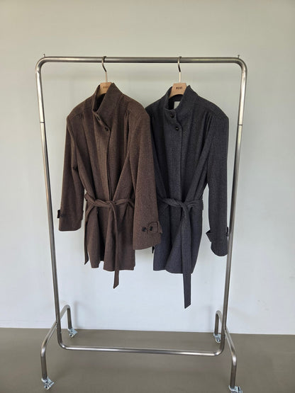韓国 アウター レディース ベルト付きコート