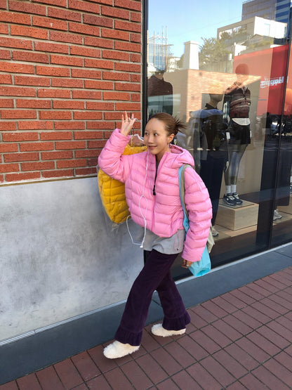 韓国 コーデュロイパンツ レディース パープルの街着