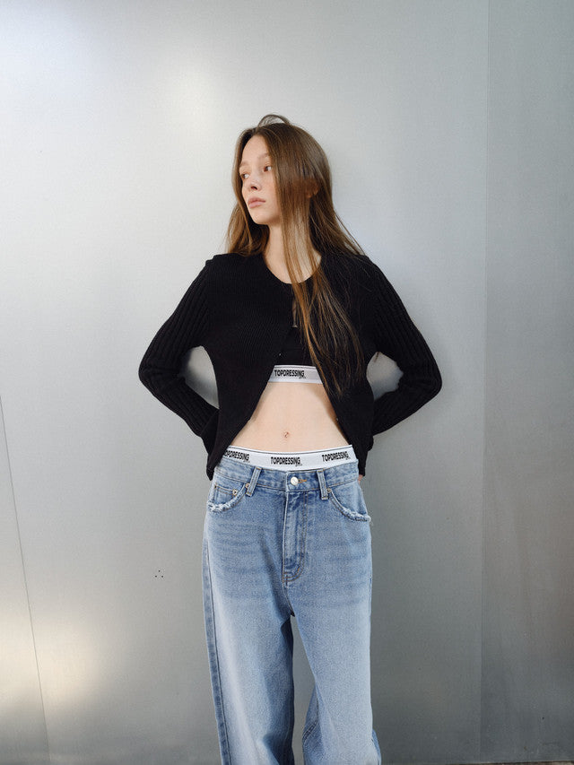 韓国 ニット レディース ブラックカーデのコーデ