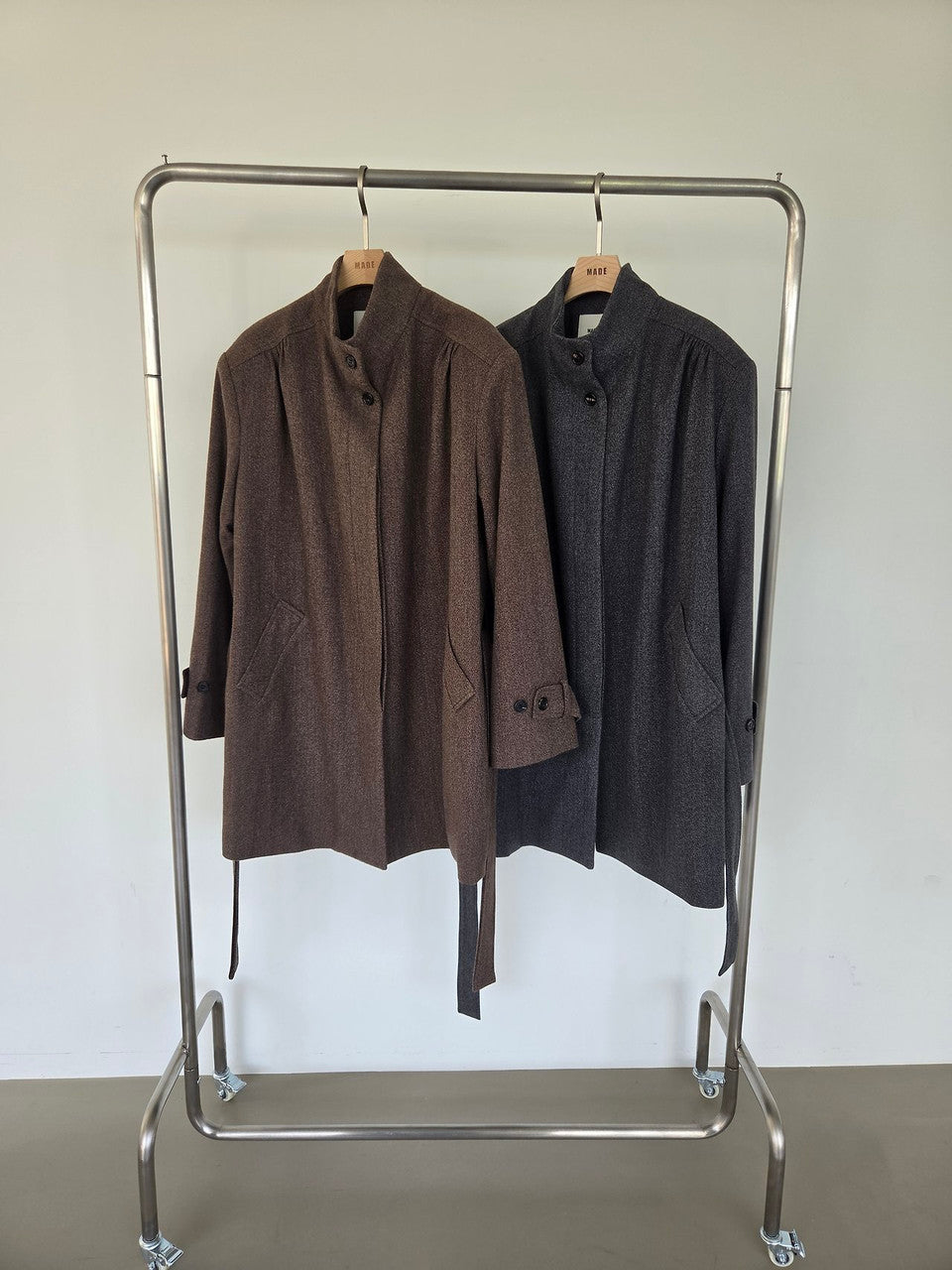 韓国 ロングコート レディース ブラウンとチャコール