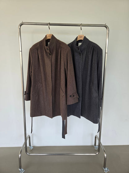 韓国 ロングコート レディース ブラウンとチャコール