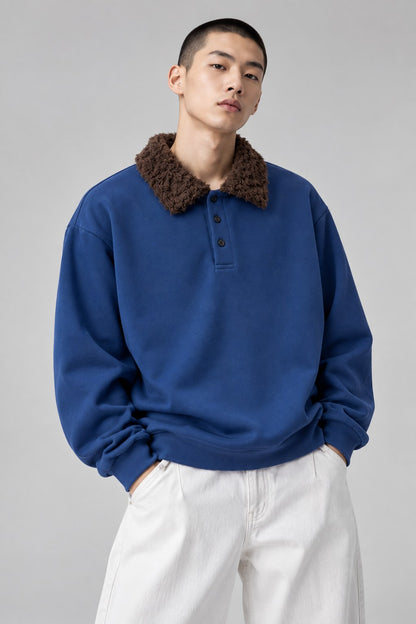 Boa Collar Pique Polo Sweatshirt