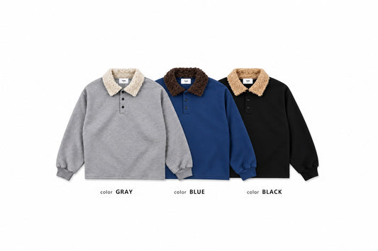 Boa Collar Pique Polo Sweatshirt