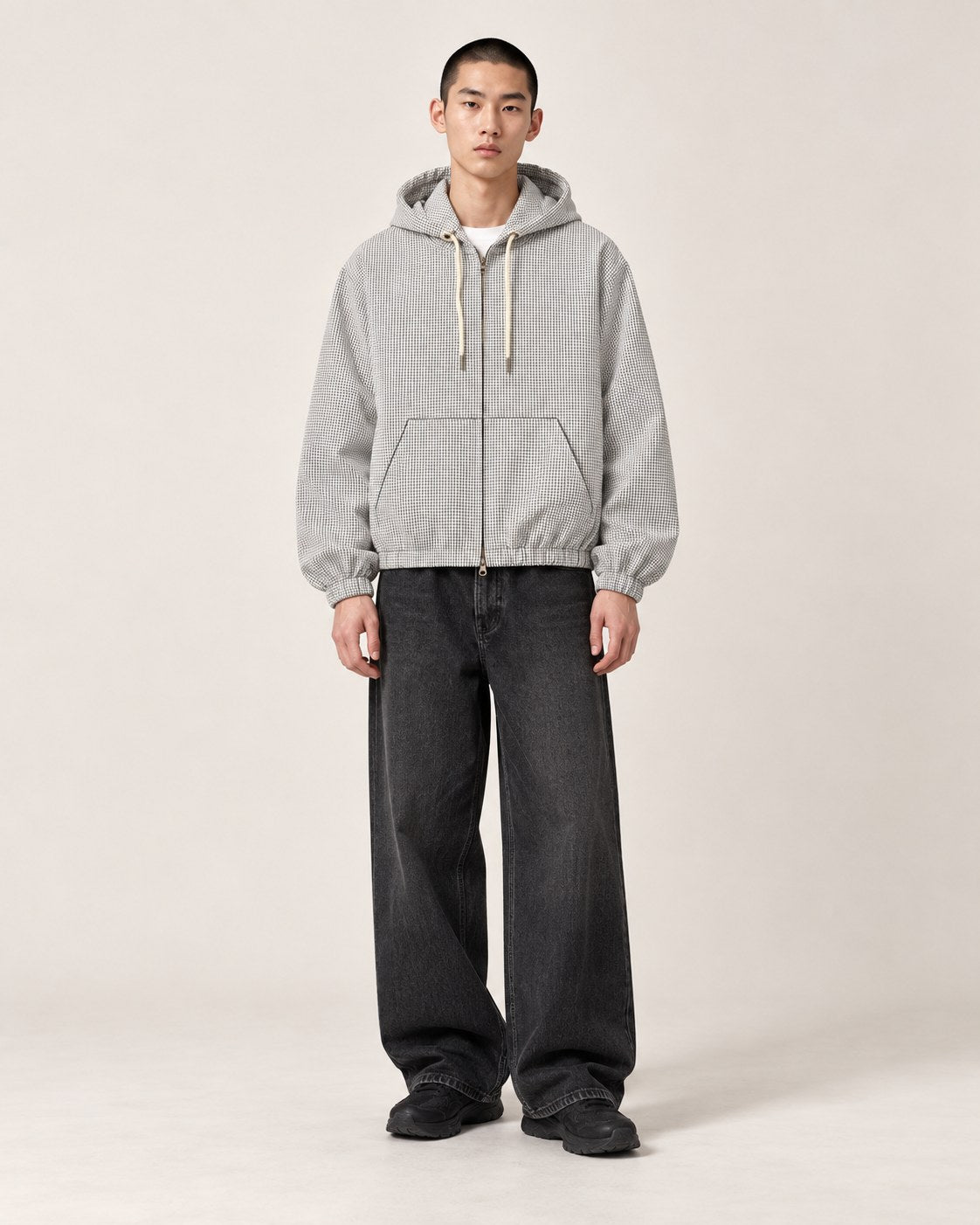 Brushed Check Hooded Zip-Up