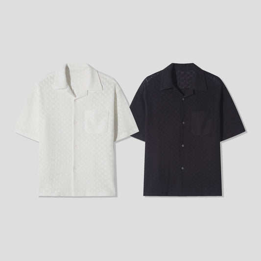 MAGNOLIA Air Texture Open Collar Shirt(BLACK,WHITE) 商品画像1/3
