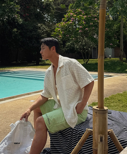 MAGNOLIA Air Texture Open Collar Shirt(BLACK,WHITE) 商品画像2/3