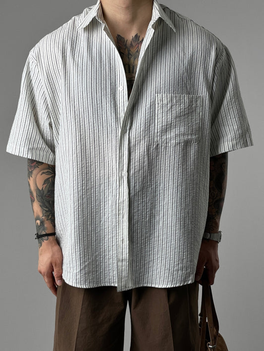 MAGNOLIA Airy Stripe Half Shirt(IVORY,BLUE,BEIGE) 商品画像2/10