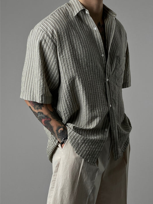 MAGNOLIA Airy Stripe Half Shirt(IVORY,BLUE,BEIGE) 商品画像4/10