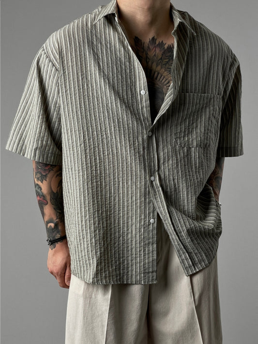 MAGNOLIA Airy Stripe Half Shirt(IVORY,BLUE,BEIGE) 商品画像5/10