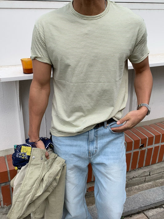 MAGNOLIA Basic Tone Stripe Tee(LIME,BLUE,GRAY) 商品画像1/23
