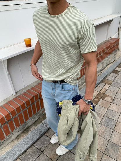 MAGNOLIA Basic Tone Stripe Tee(LIME,BLUE,GRAY) 商品画像4/23